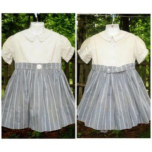 Vintage 1960's Girls Gray Striped Cotton School Church Dress Size 8 by Love